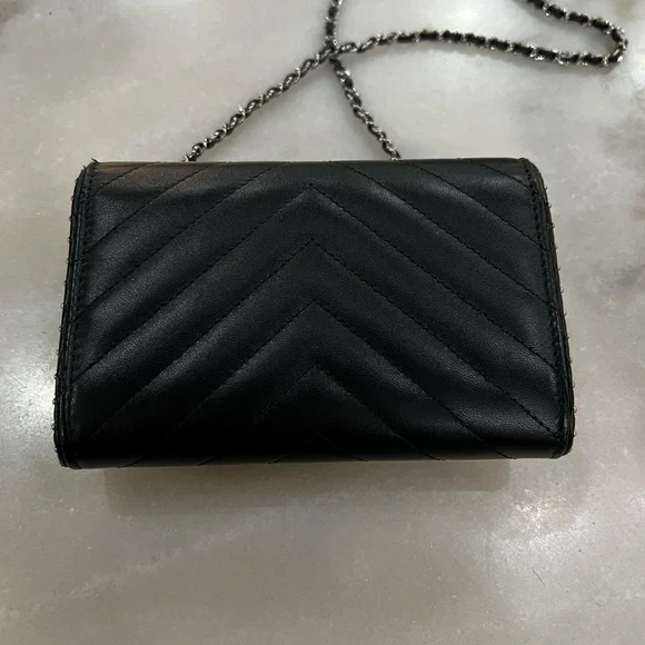 Lambskin Chevron Quilted Studded Clutch with Chain Black - Picture 2 of 6